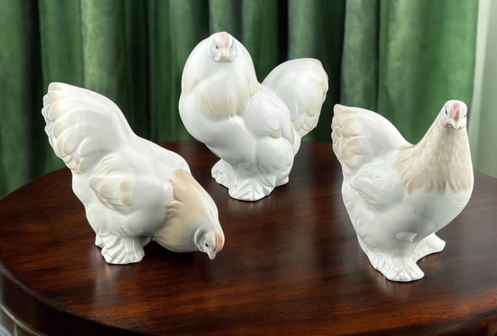 Lladro Retired Chicken Bird Set Hen Pecking Rooster Figurines 1041 1042 1043 No Boxes