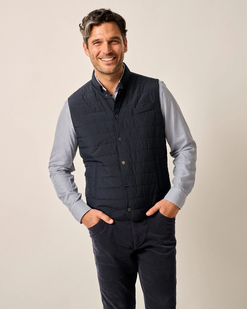 johnnie-O Apo Quilted Button Up Vest Navy Size L