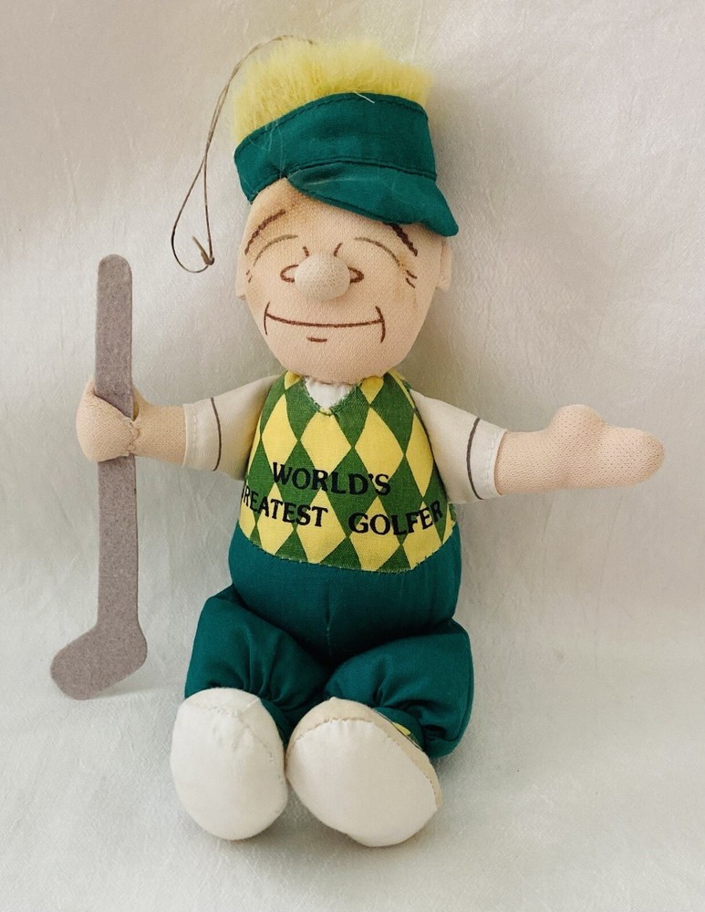Vintage Russ Berrie “Worlds Greatest Golfer” Golfer Plush Ornament 7”