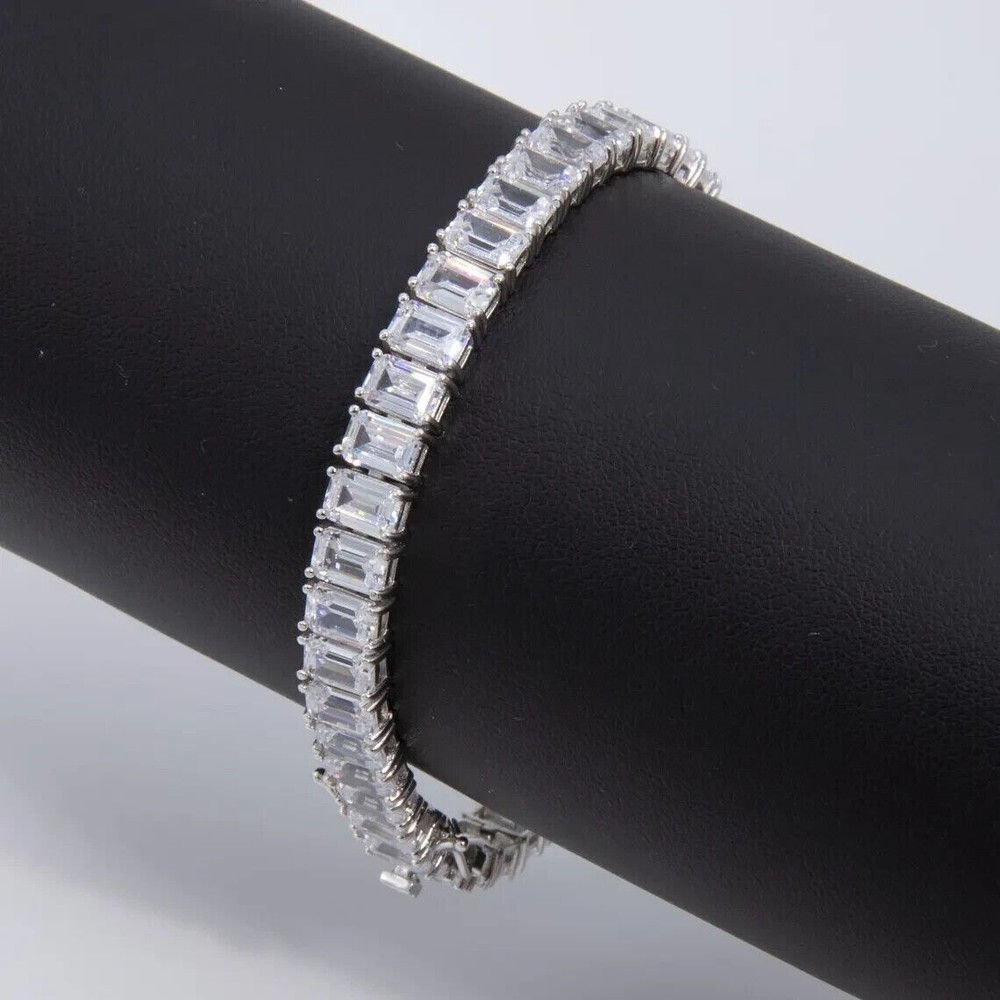 10Ct Emerald Cut Lab Diamond Tennis Bracelet in 14K White Gold