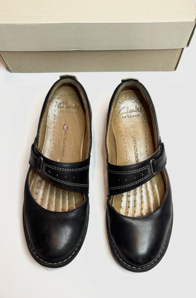 Clarks Artisan Womens Briarcrest Adjustable Black Leather Mary Jane Shoes Size 7