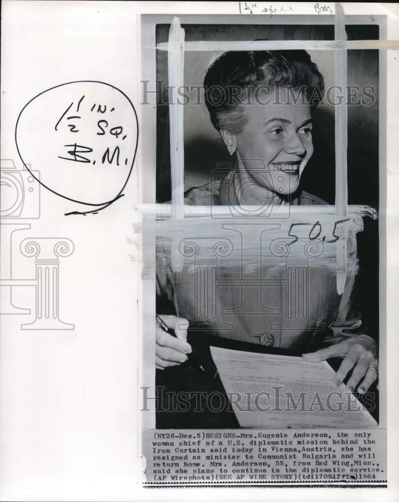 1964 Press Photo Eugenie Anderson, US minister to Communist Bulgaria - pio19950