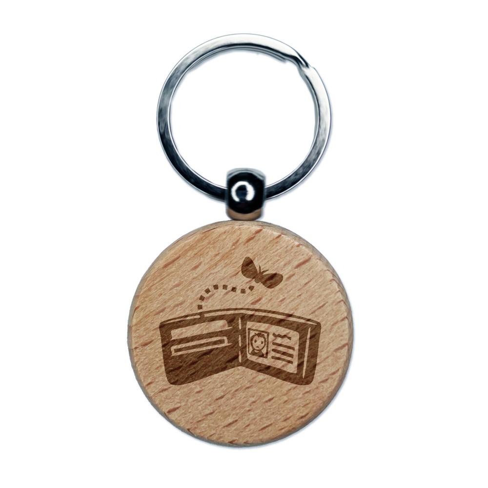 Empty Wallet Billfold Broke Engraved Wood Round Keychain Tag Charm