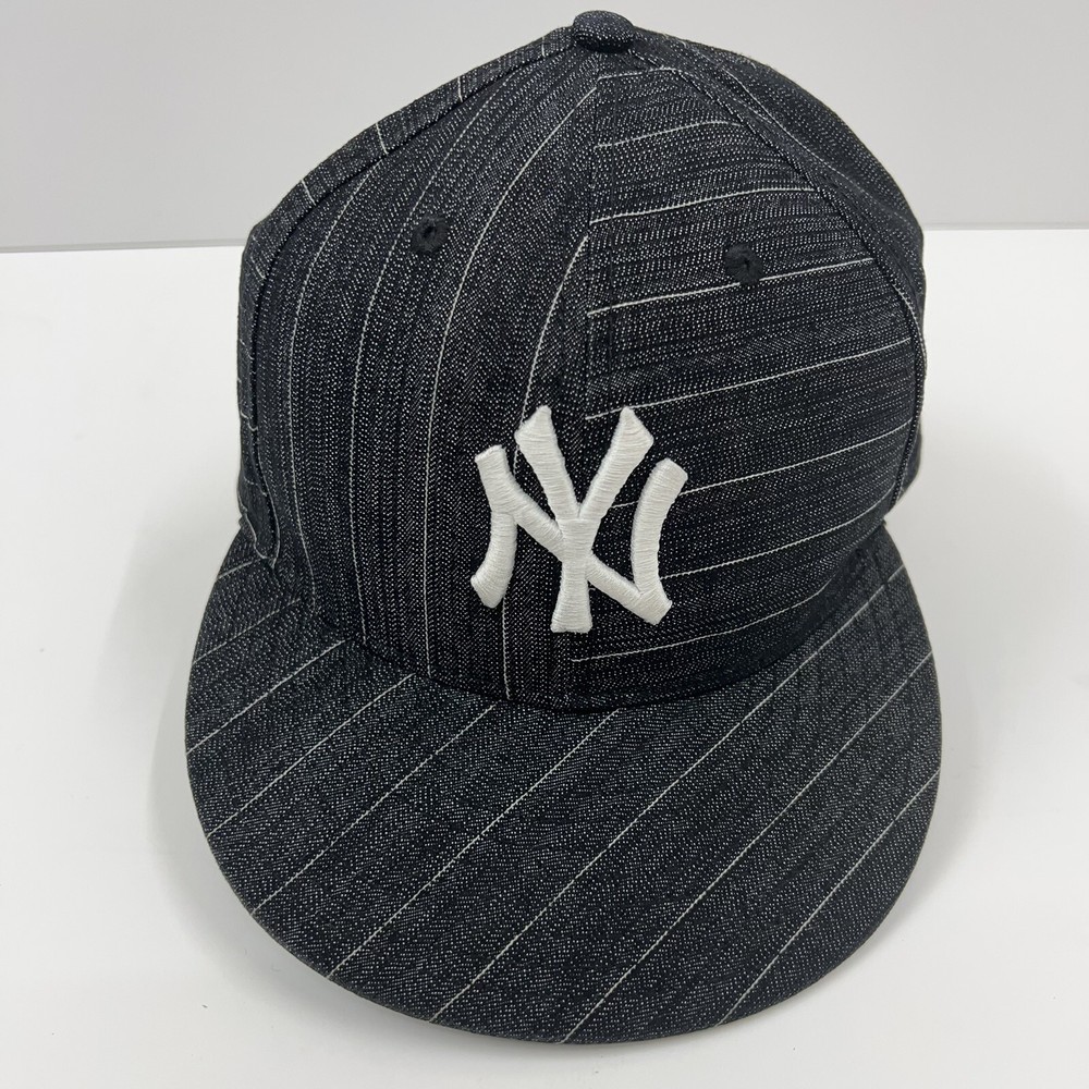 New York Yankees NY Grey White Pinstripe Baseball Hat Cap New Era 59fifty 7 1/2