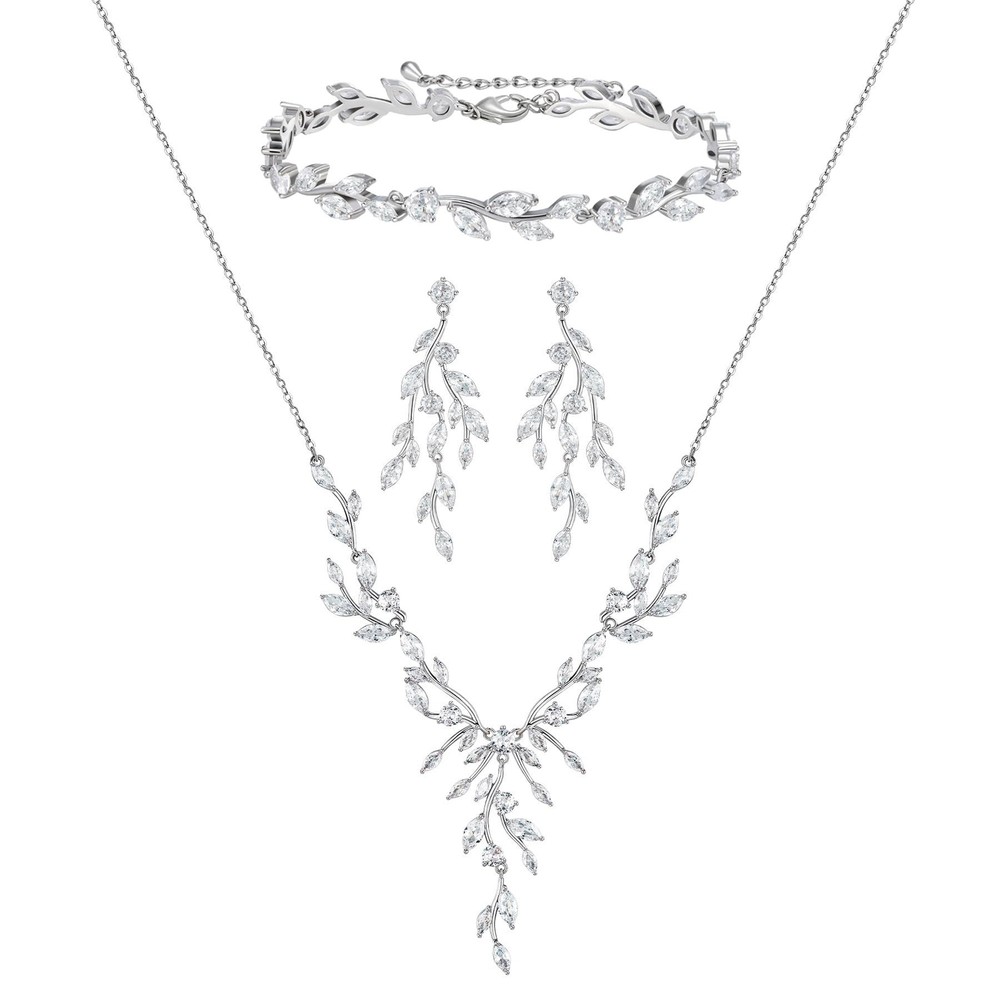 SWEETV Jewelry Set for Women, Cubic Zirconia Marquise Vine Cluster Bridal Ear...