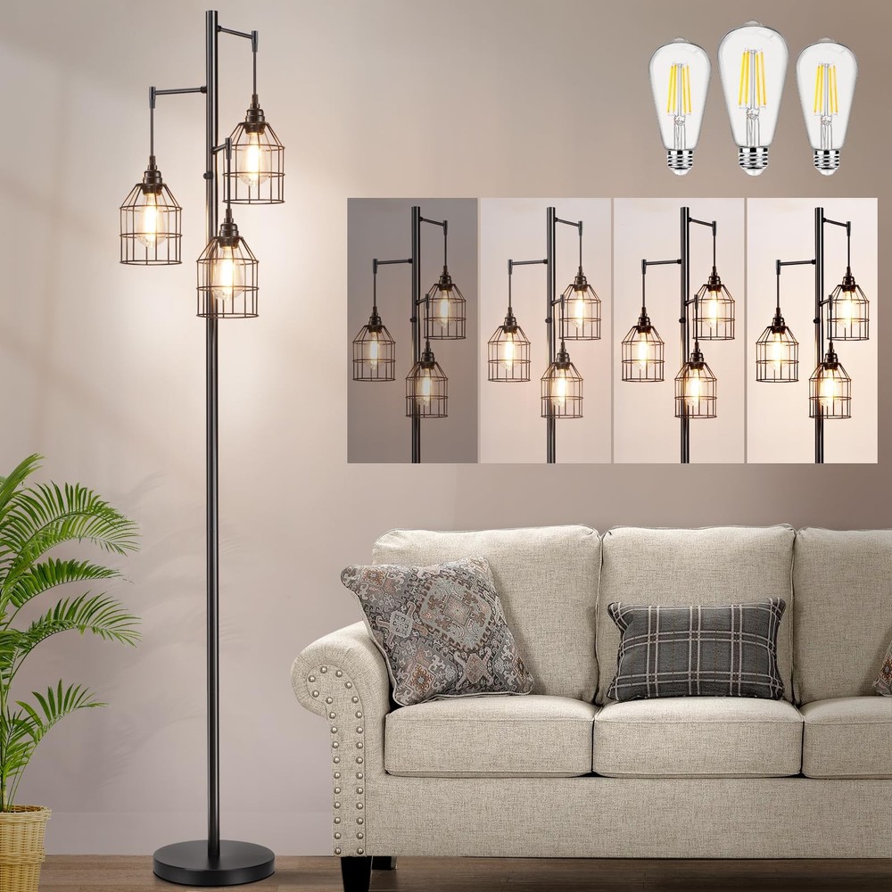 70 Inch Dimmable Industrial Tree Floor Lamp with 3 Lights for Living Room