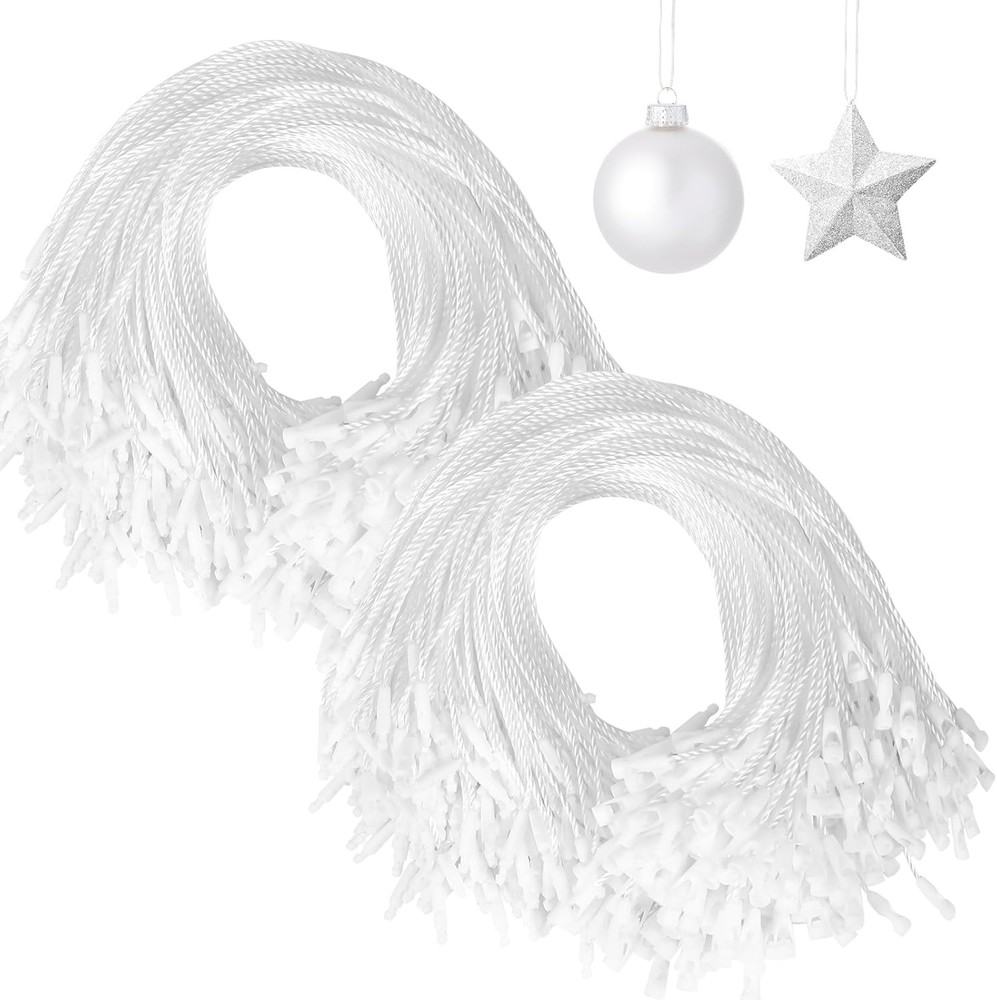 FEBSNOW 500-Piece Snap-On White Christmas Ornament Hangers with String