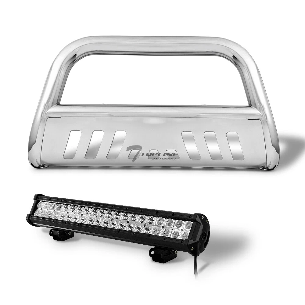 Topline 746756396119 Bull Bar Grille Guard - Chrome With 120w LED Fog Light