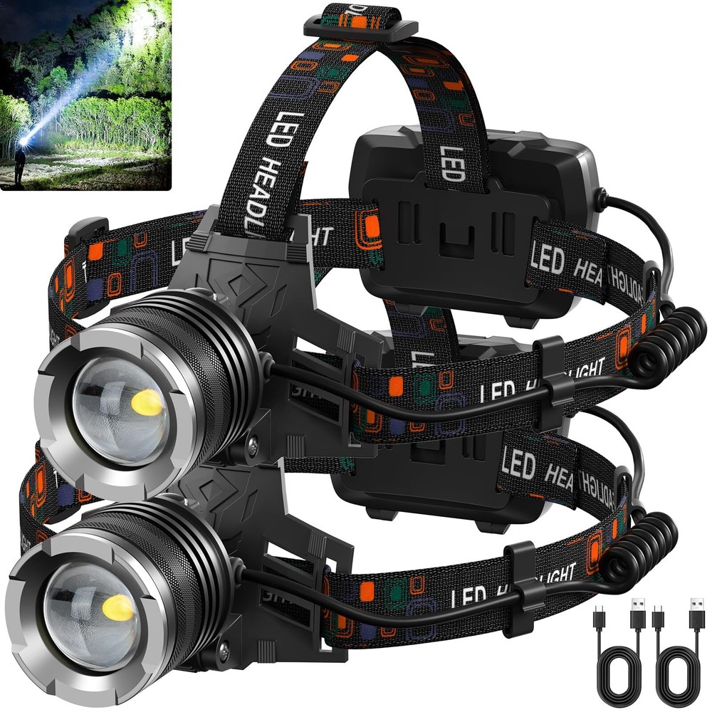 LED Rechargeable Headlamp, 900000 Lumens Super Bright Head Lamp with 5 Modes,...