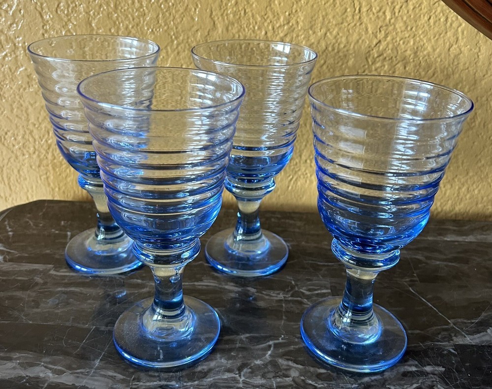 Vintage Libbey Blue Sirrus Harlequin Romance 4-Piece Wine Glass Set