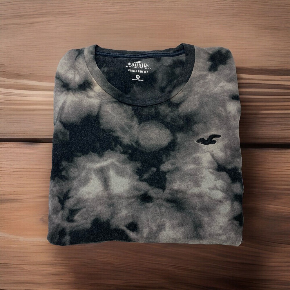 Hollister Curved Hem Tee Unisex M Medium Black Tie Dye Short Sleeve T Shirt
