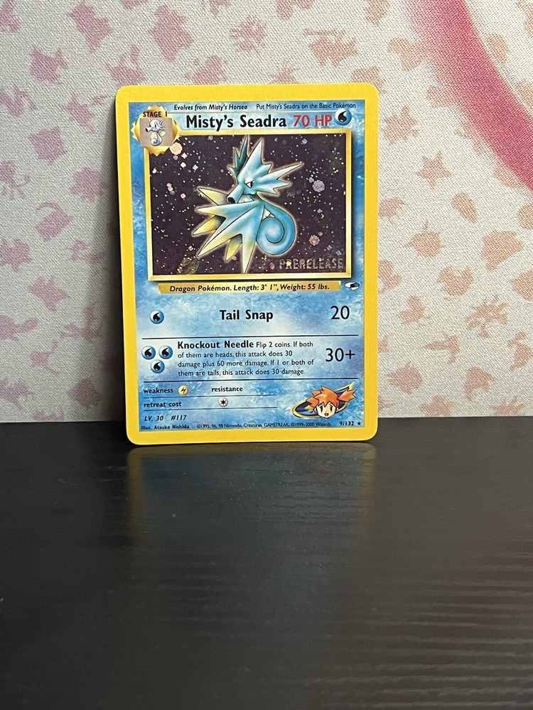 Pokémon -TCG Misty's Seadra предварительный выпуск винтажный голографический 9/132 - Gym Heroes почти как новый