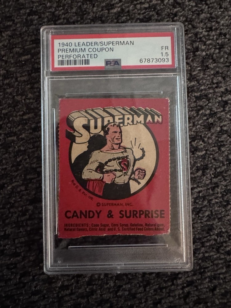 1940 SUPERMAN Rookie Card LEADER/PREMIUM COUPON PSA 1.5 *BRAND NEW SLAB *RARE-image