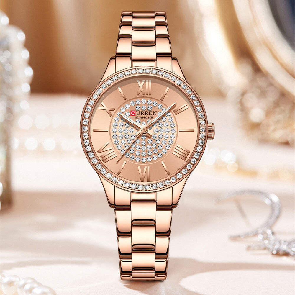Stylish Women's Casual Quartz Watch in Gold, Rose, and White Shell Options