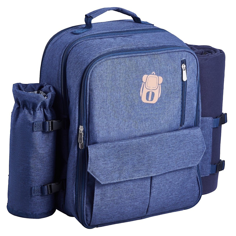 VEVOR 4-Person Beach Picnic Backpack with Cooler in Navy Blue