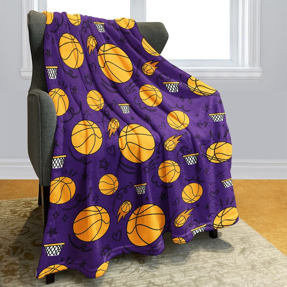 Basketball Throw Blanket for Boys and Men 60x80 Gift for Basketball Fans