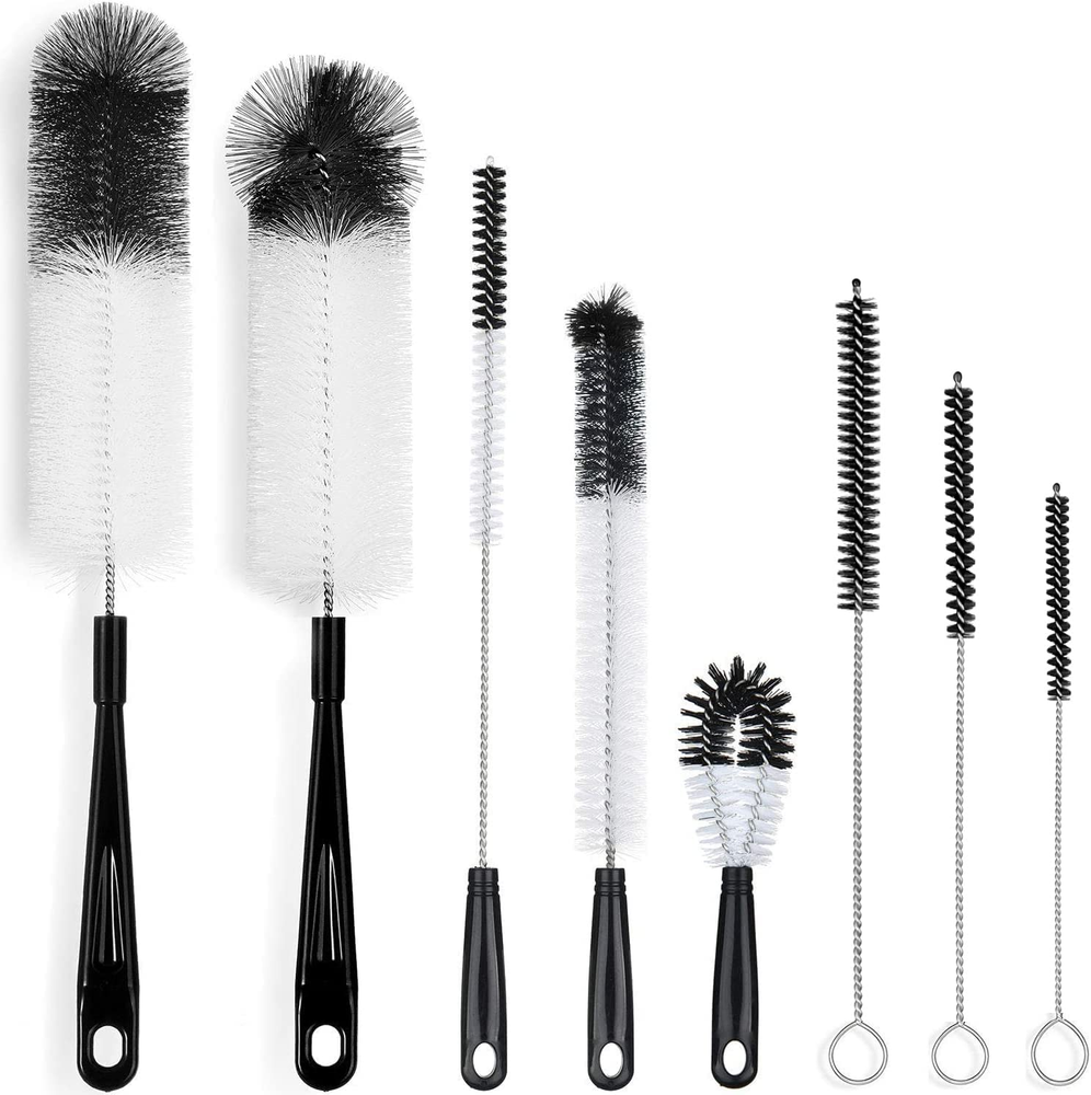 8-Pack Bottle Cleaning Brush Set - Long Handle Black Bottle Cleaner for Washing