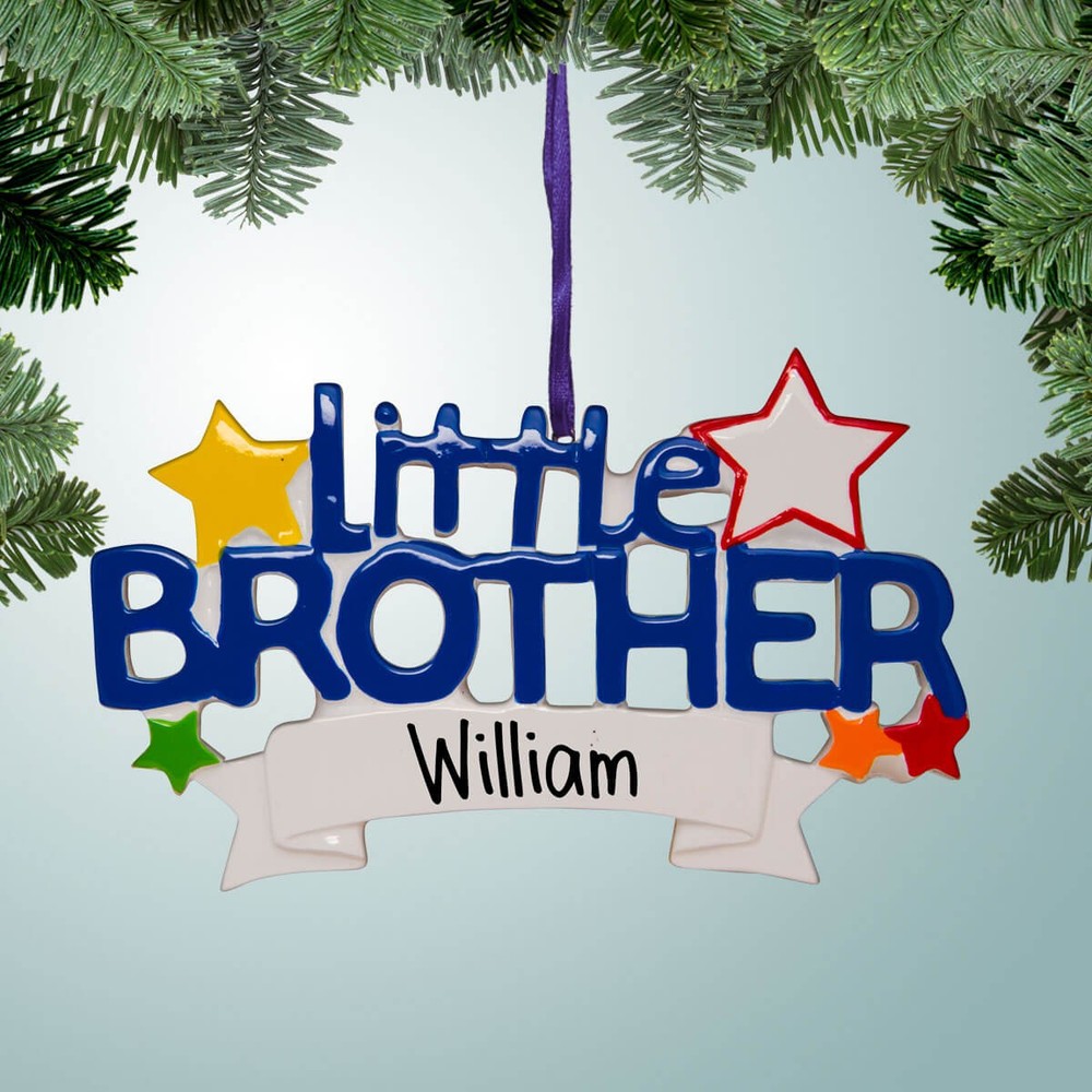 Personalized Little Brother with Stars Christmas Ornament - New Baby