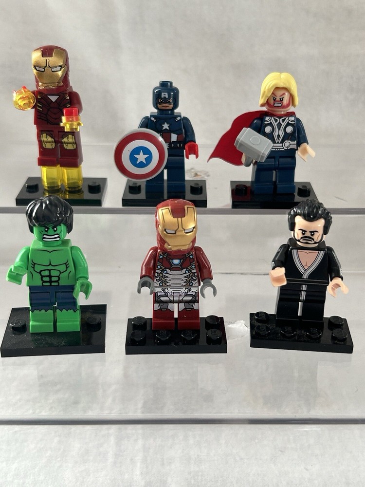Lego Mini Figures, Lot Of 6 Marvel Superheroes Complete Sets - Displayed Only