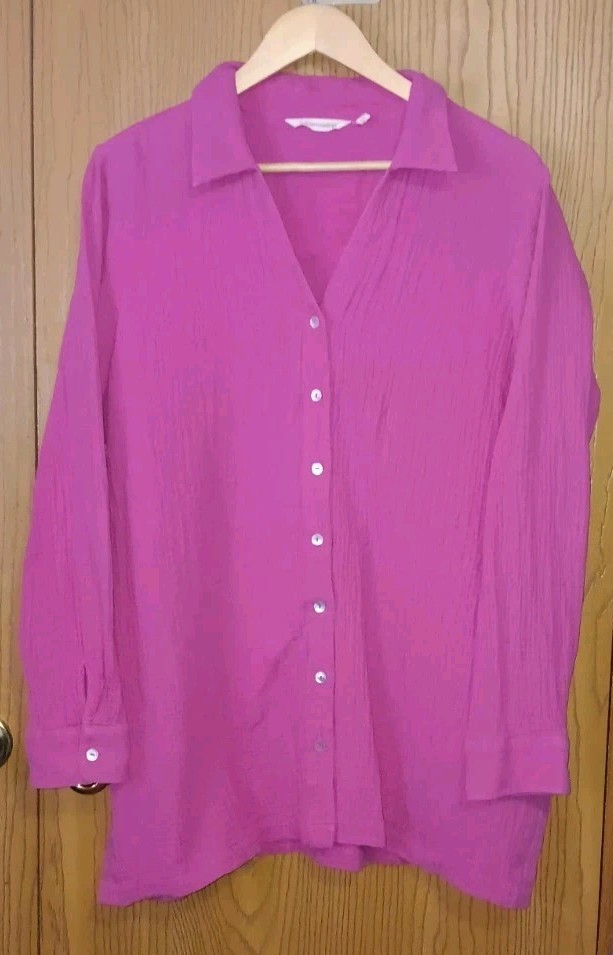Soft Surroundings Long Sleeve Gauze Button Up Tunic Blouse Womens Size Large Hot