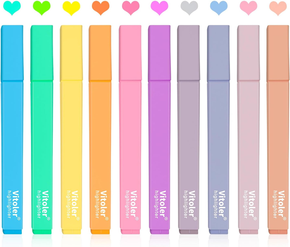 10Pcs Aesthetic Highlighters, Chisel Tip Marker Pens,Assorted Color Candy Hig...