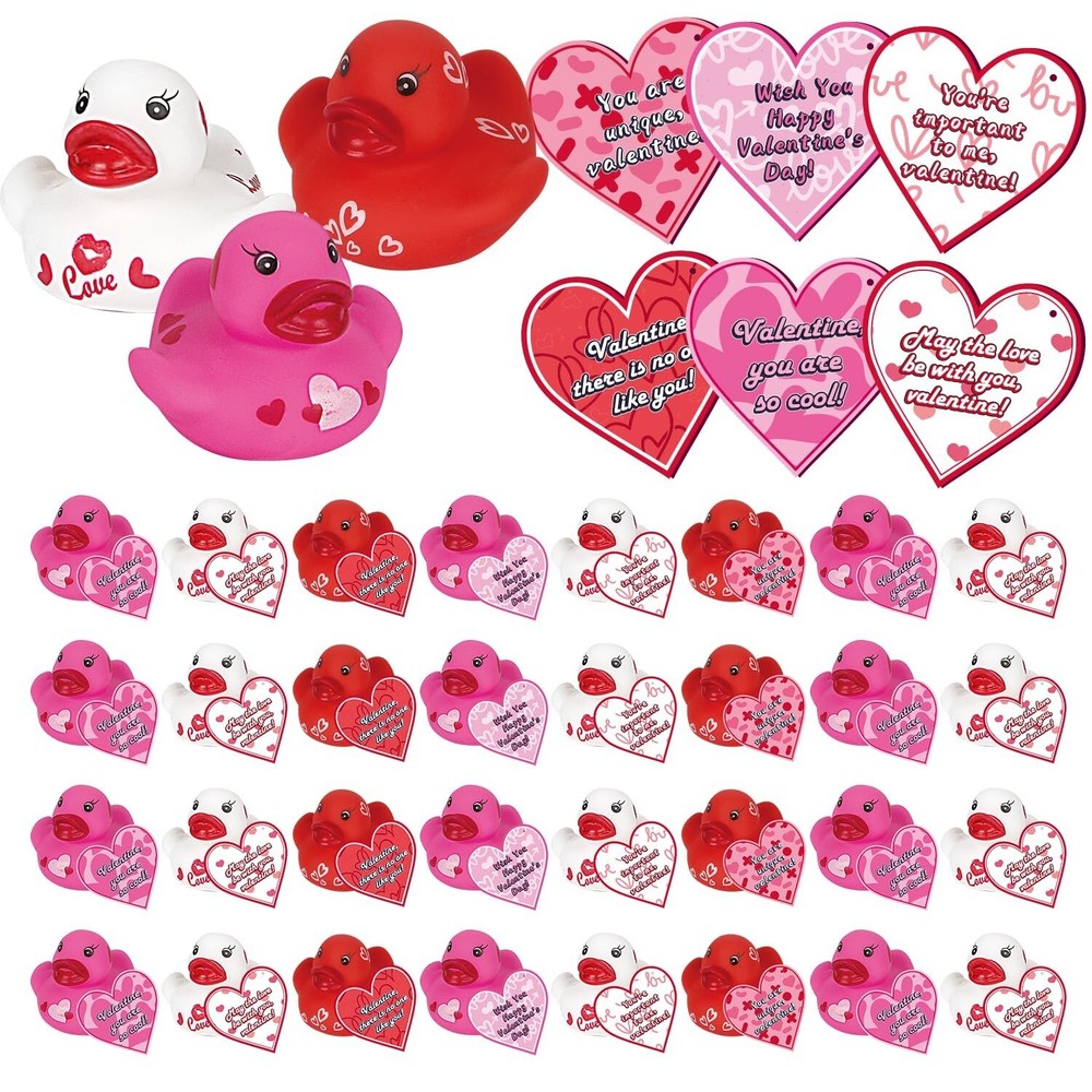 30Pcs Valentine Rubber Ducks for Kids Classroom Gifts - Cute Party Favors