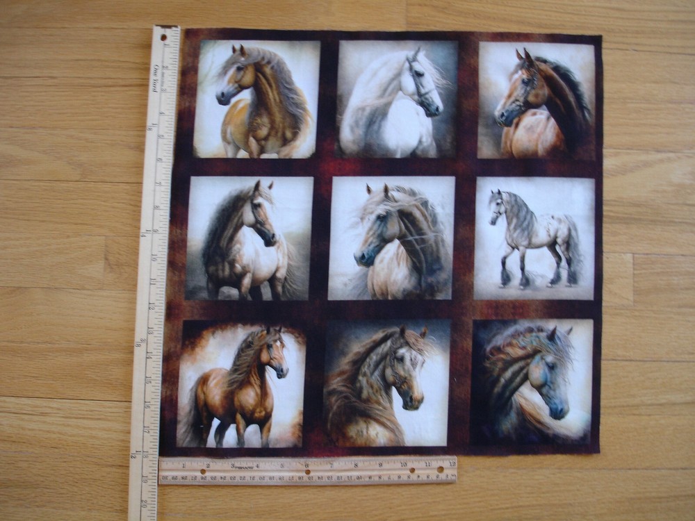 Horses Dan Morris QT  (D) Brown Cotton Quilt Fabric Panel Blocks (9) 5