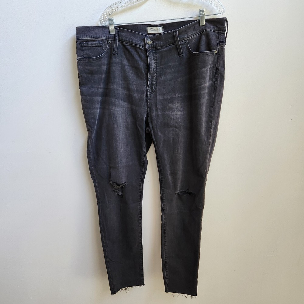 Madewell Jeans Womens 35P Black Crop Hi Rise Skinny Retro Boho Grunge Distressed