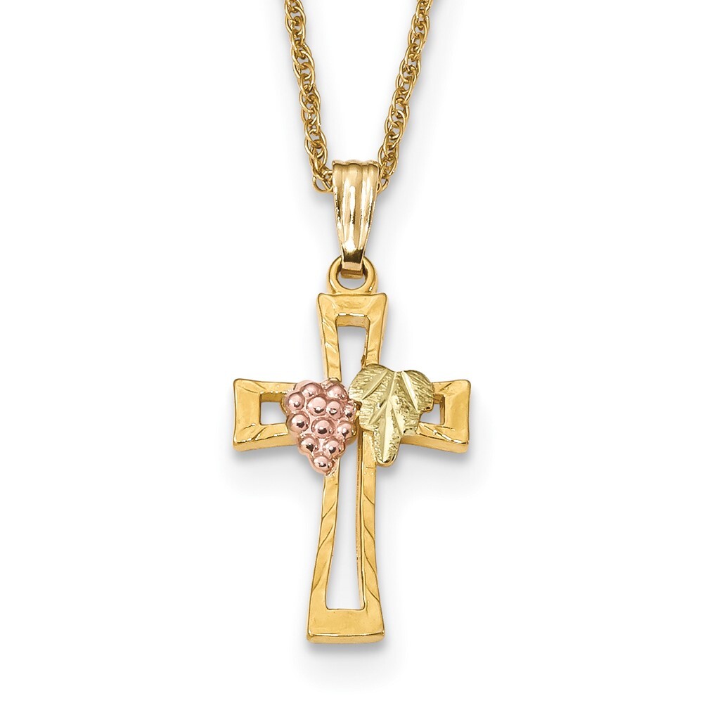 10k Tri-Color Gold Black Hills Gold Cross Pendant Necklace 18