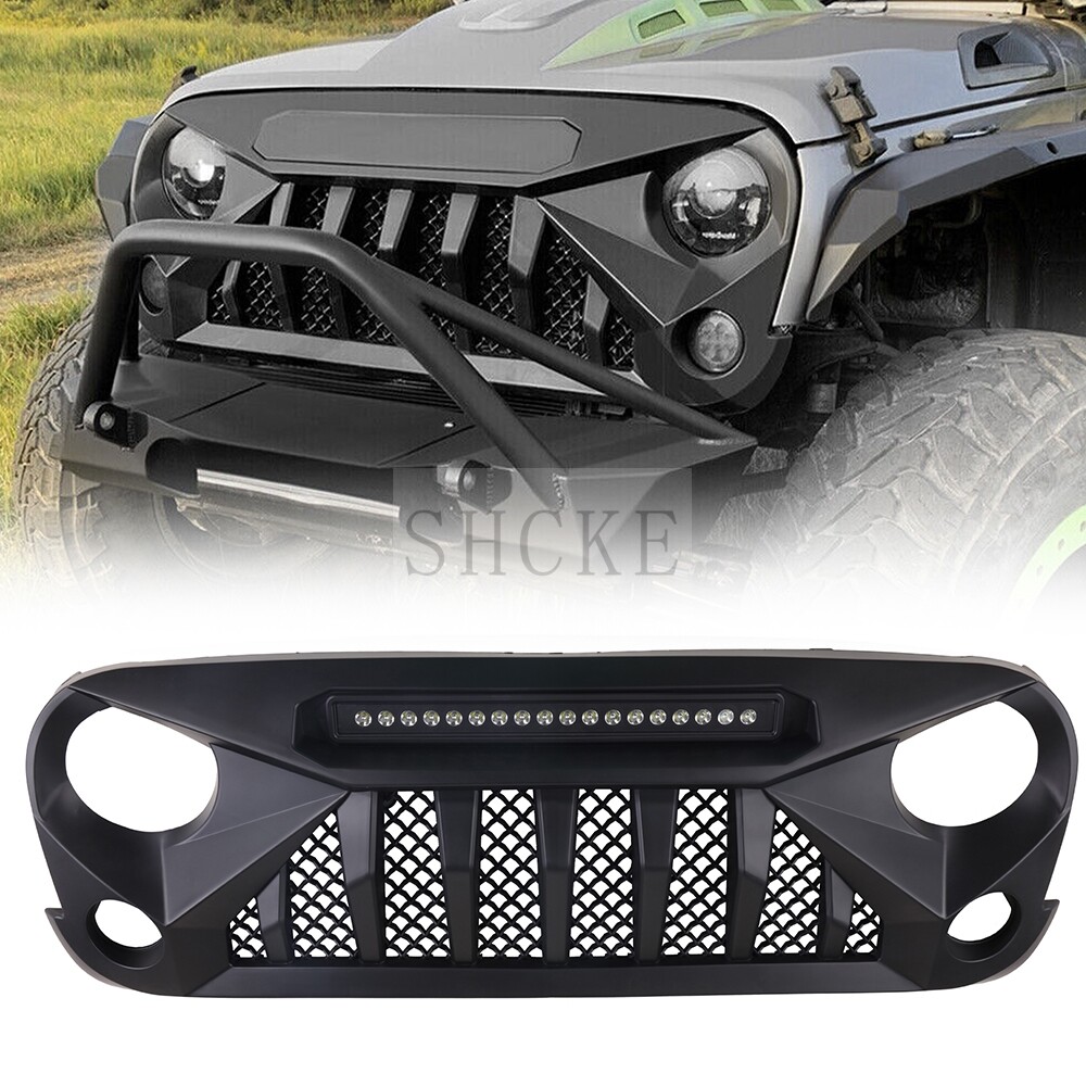 Jeep Wrangler JK 07-17 Front Bumper Grill Mesh with LED Off-Road Lights