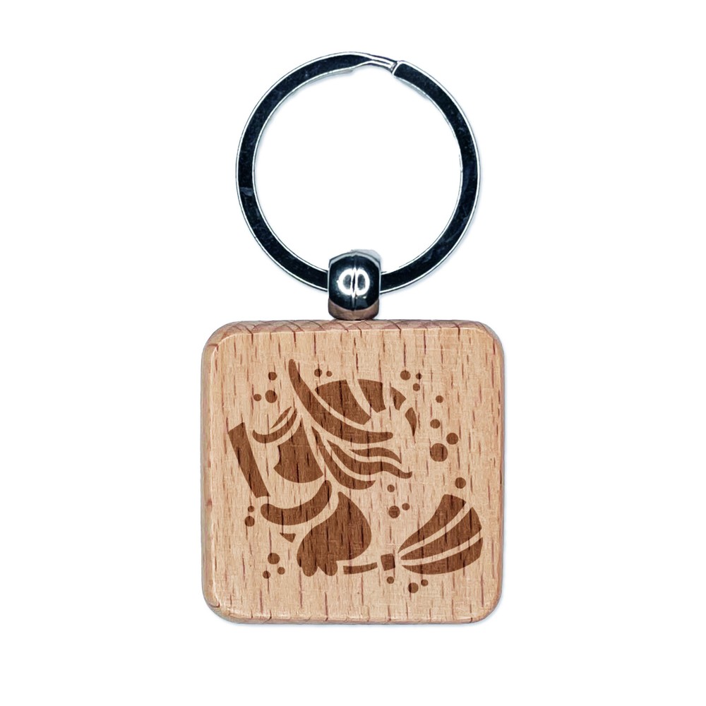 Halloween Witch on Broomstick Engraved Wooden Keychain Charm for Spooky Fun  