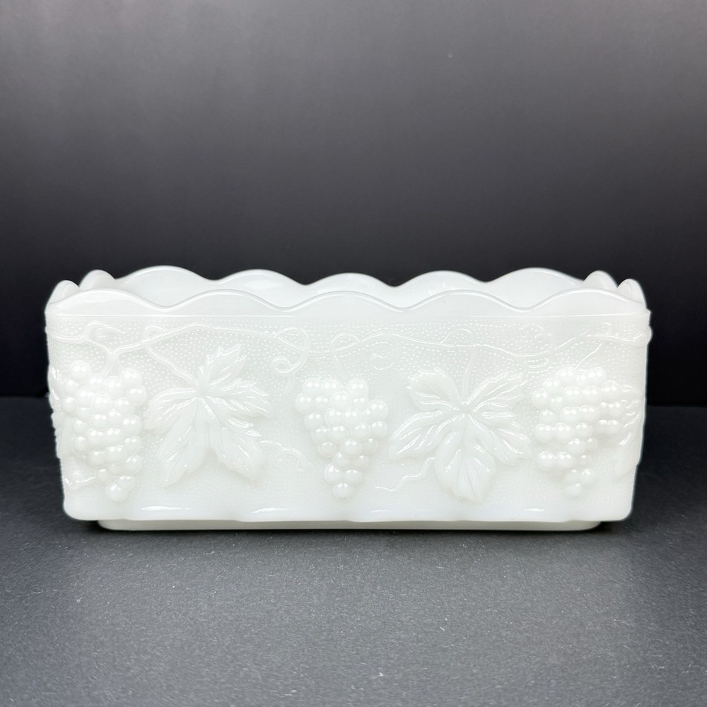 Vintage Anchor Hocking Fire King Milk Glass Grapes Window Planter
