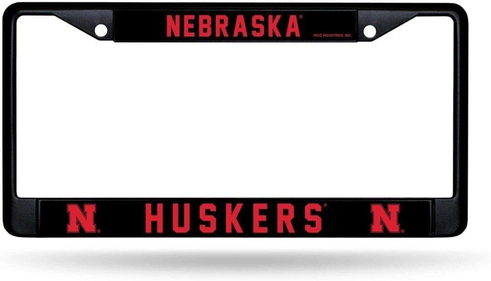 University of Nebraska Cornhuskers Black Metal License Plate Frame Chrome Tag...