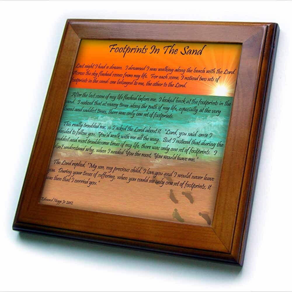 3D Rose Footprints in Sand 8x8 Framed Decorative Wall Tile  