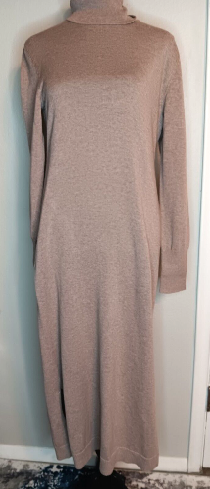 Peruvian Connection Long Sweater Dress, 100% Pima Cotton Size Small Beige Camel