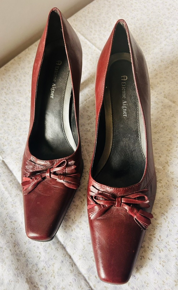 Etienne Aigner Womens 6.5 Larsen Leather Oxblood Pumps with Bow Snip Toe