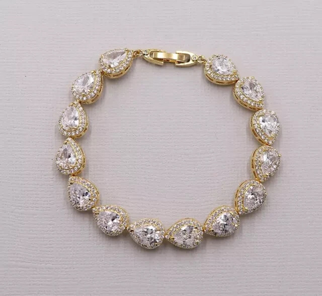 7CT Pear Cut Lab Diamond Tennis Bracelet in 14K Yellow Gold
