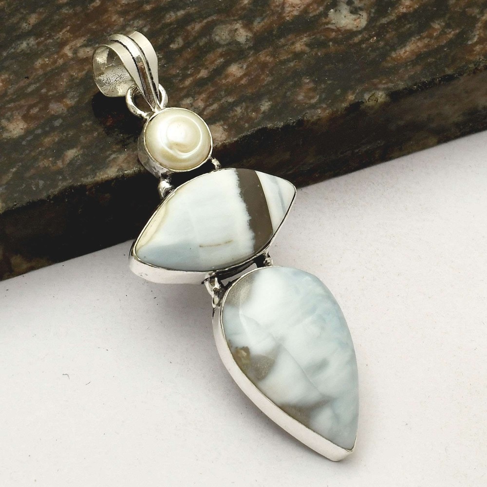 Owyhee Opal Pearl Gemstone Ethnic Heart Pendant Necklace for Women 2.8 Inches AP-35829