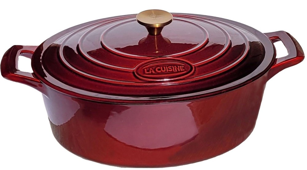La Cuisine Enameled Cast Iron Oval Dutch Oven Casserole Dish Pot with Lid 5 Q...