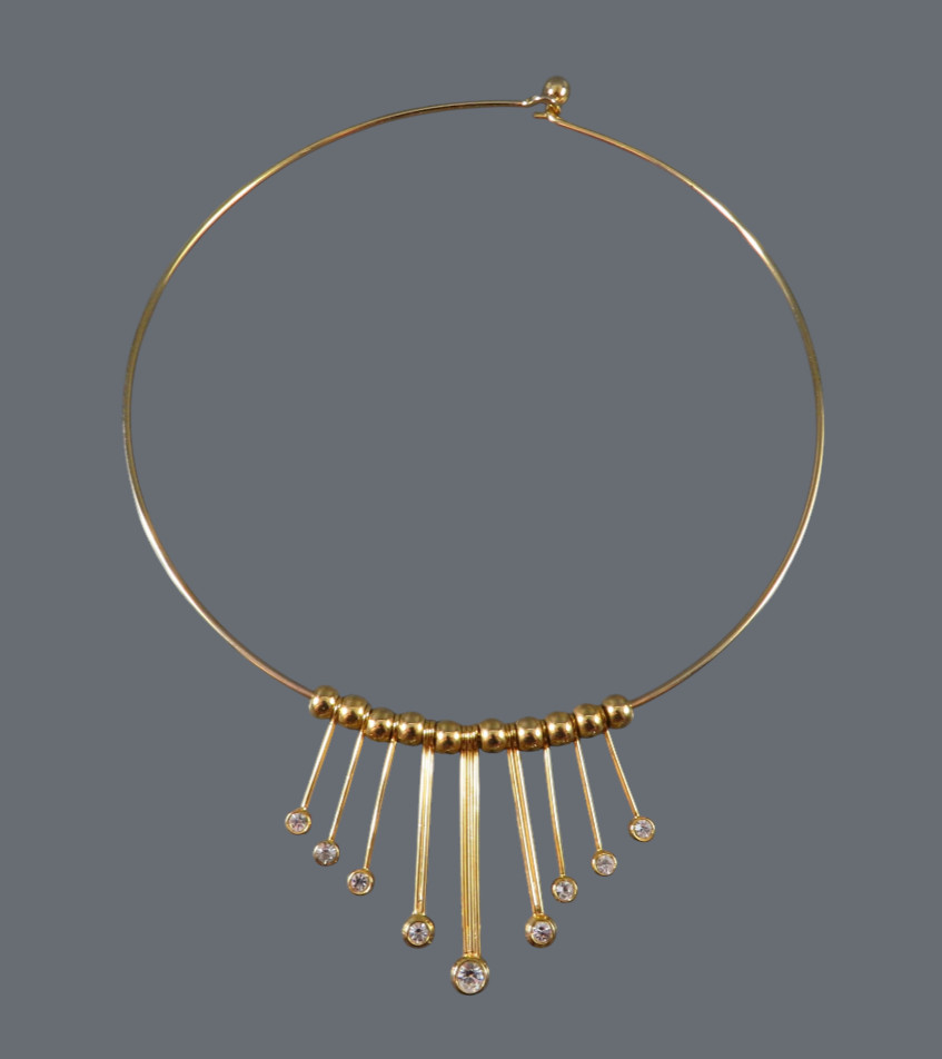 VTG Gold Tone Collar Necklace CLEOPATRA EGYPTIAN REVIVAL Bezel Rhinestone Dangle