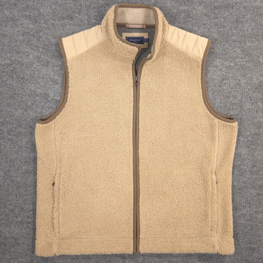 Vineyard Vines Sherpa Vest Mens XXL Light Brown Pile Fleece Full Zip Golf Casual