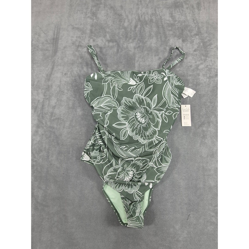Cupshe Green Floral One Piece Swimsuit Ruched Adjustable Strap Size L NWT