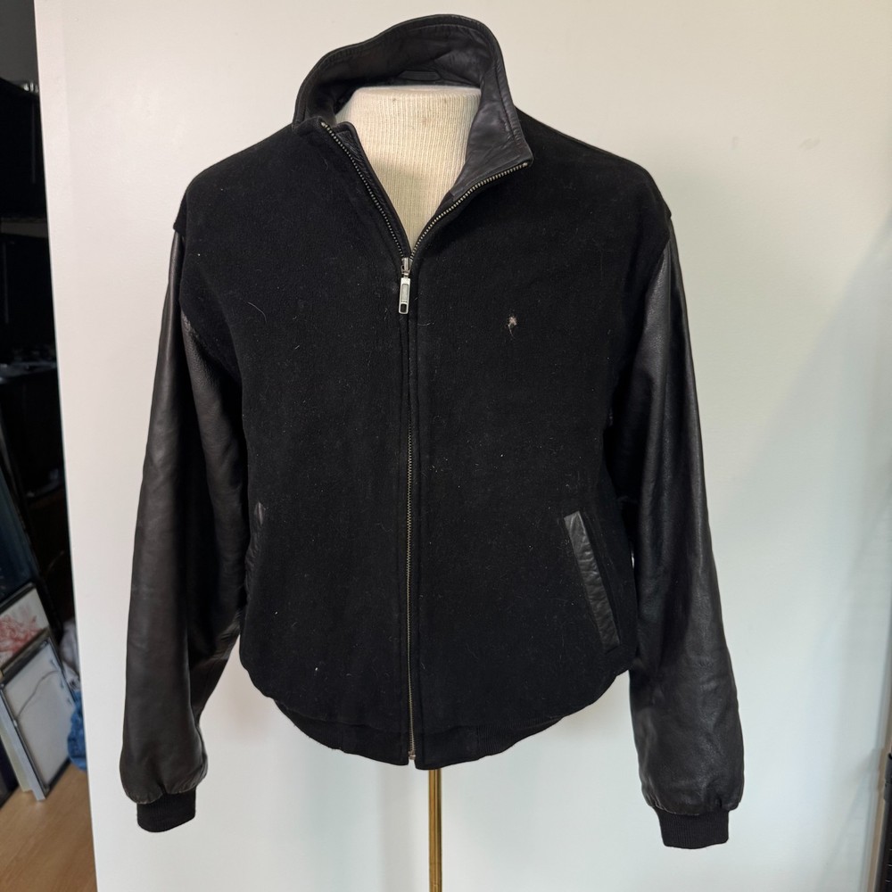 VTG 80s 90s Golden Bear Leather Bomber Jacket Mens M Teddy Wool Varsity FLAW