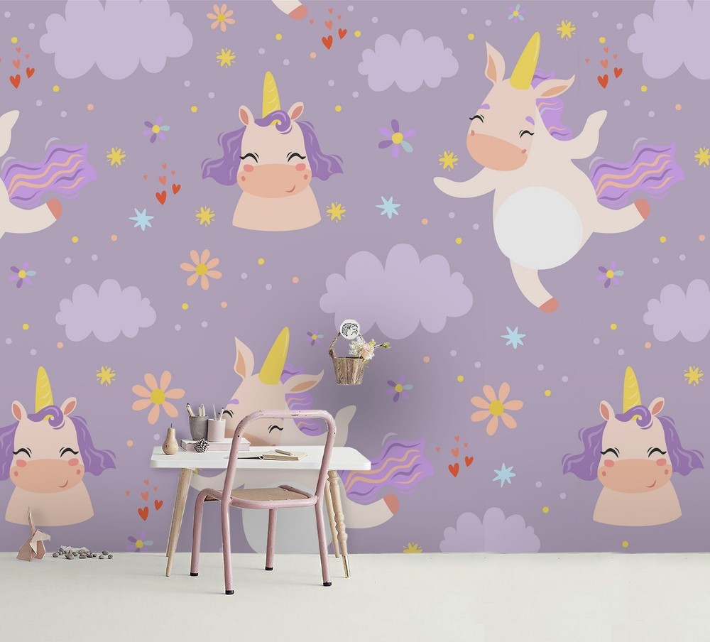 3D Unicorn Clouds Cartoon Pattern Wall Murals Wallpaper Murals Wall Sticker