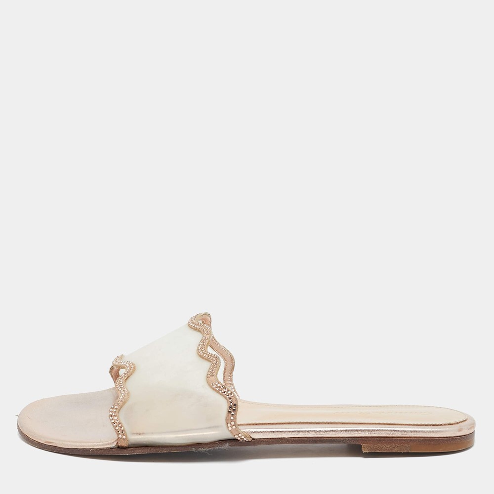 Gianvito Rossi GoldTransparent Leather and PVC Crystal Embellished Flat Sandals