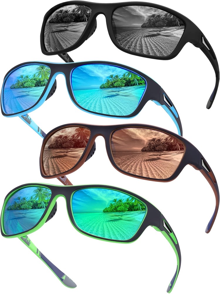 4 Pairs Polarized Sunglasses for Men Women Sports Wrap Around Shades UV Prote...