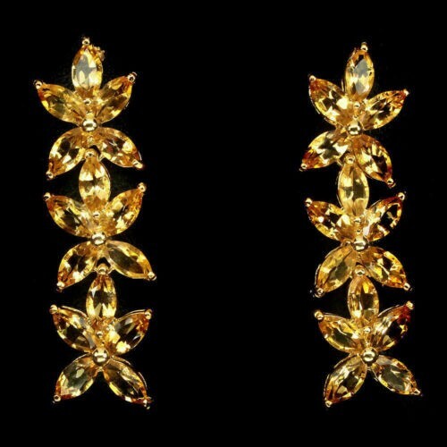 Silver Drop Earrings with Genuine Yellow Citrine in Solid Sterling Silver