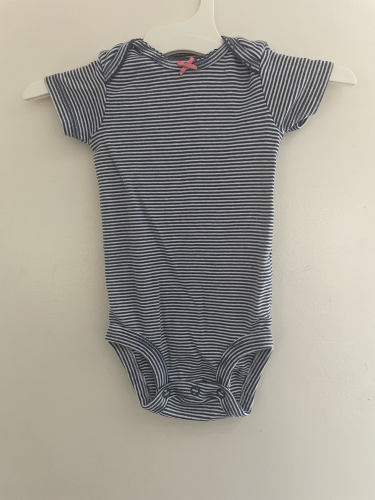 Carter's Baby Girls Striped Pink Bow 100% Cotton Short Sleeve Bodysuit Blue 6M