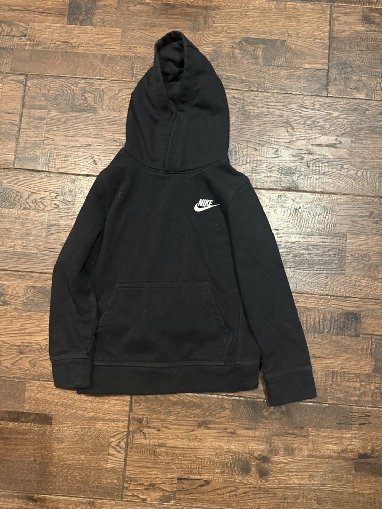 Nike Youth Hoodie Size 6 Medium Black Pullover Swoosh Sweatshirt Kids