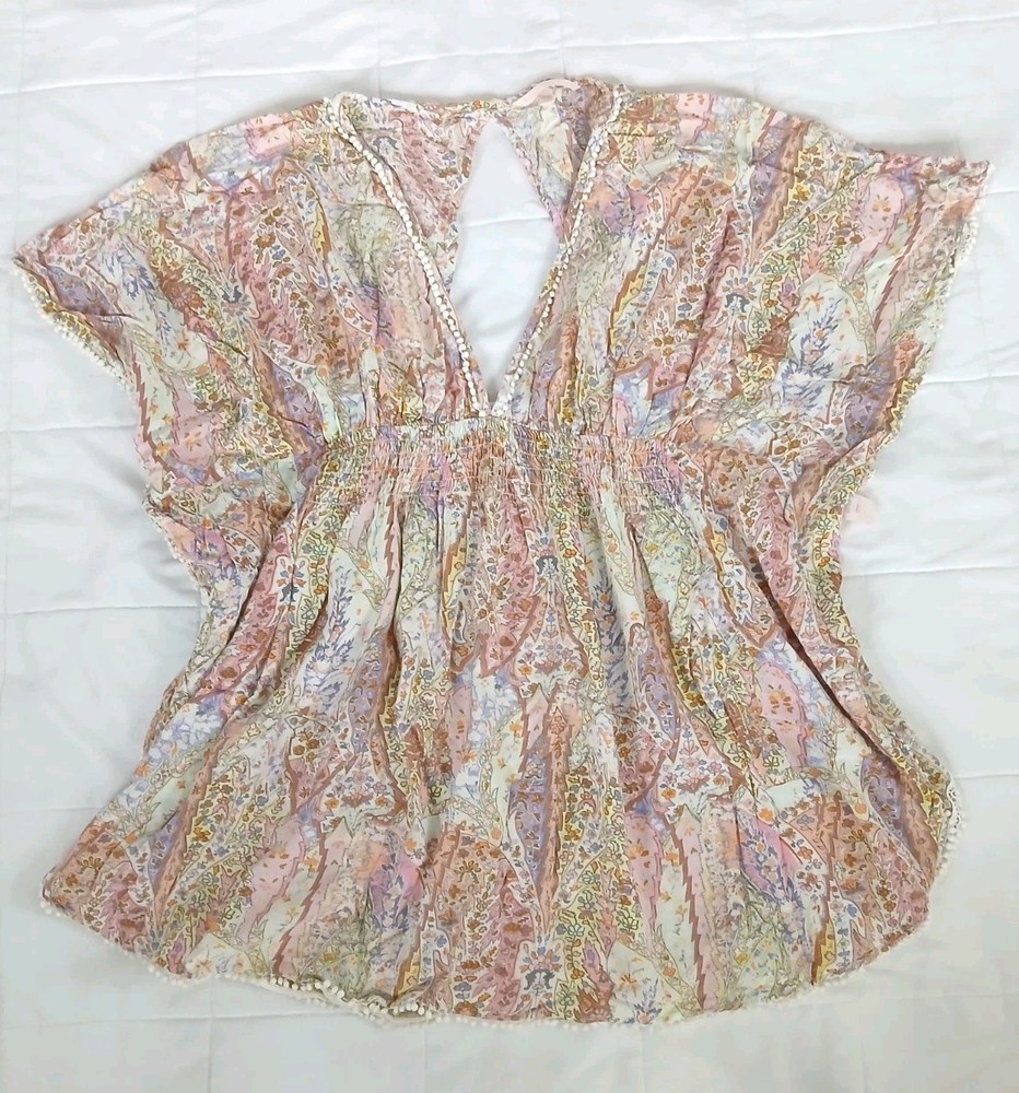 Victorias Secret Caftan Boho Floral Paisley Swim Cover Open Back Size XSmall